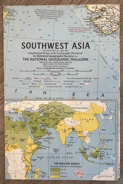 VINTAGE NATIONAL GEOGRAPHIC SOUTHWEST ASIA MAP 1963 Carousel 2