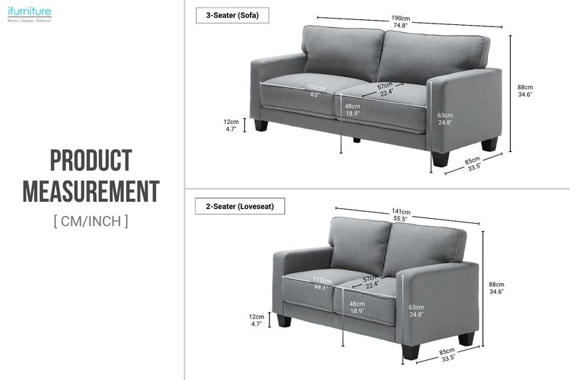 LANCASTER Fabric Sofa Range (Grey) - 2 Seater64165585678849113