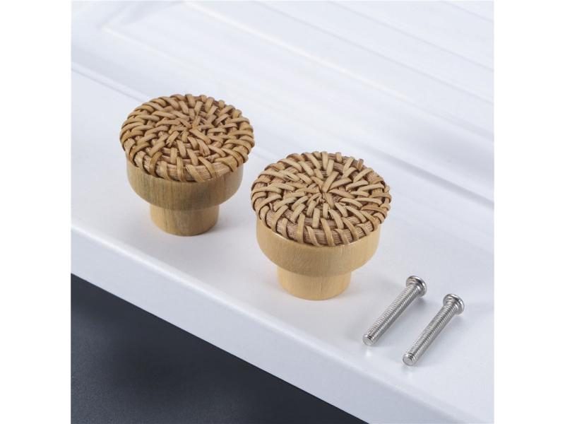 4pcs Rattan Knob W/screw Woven Wicker Round Wood Handle Furniture Pull Carousel 1