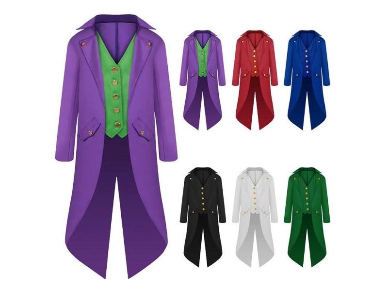 Joker Costume Men Pirate Jacket Steampunk Coat Tailcoat For Halloween 6-14 Boys Carousel 2
