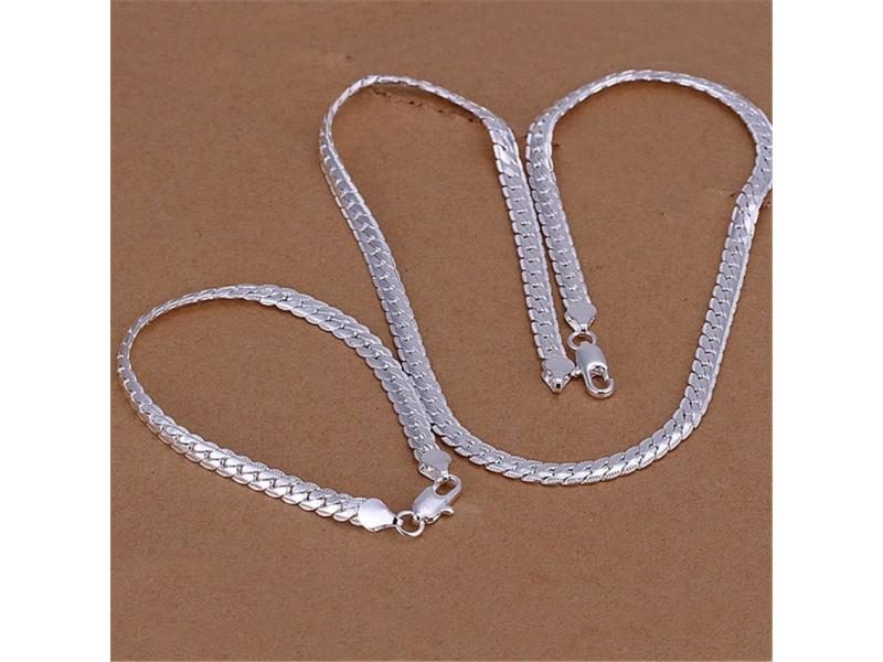 5MM Flat Chain 925 Sterling Silver Jewelry Set For Men Women Fashion Wedding Carousel 2