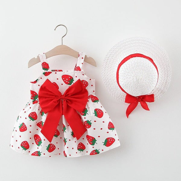 2Pcs/Set Summer Toddler Girls Dress Sweet Bow Strawberry Sleeveless Baby Clot... Carousel 1