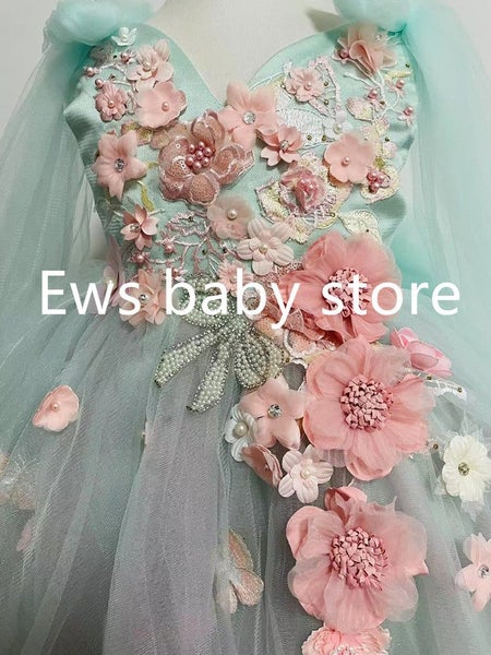 2024 New Children's Princess Evening Gown Sleeveless Pearls Appliques Design ... Carousel 6