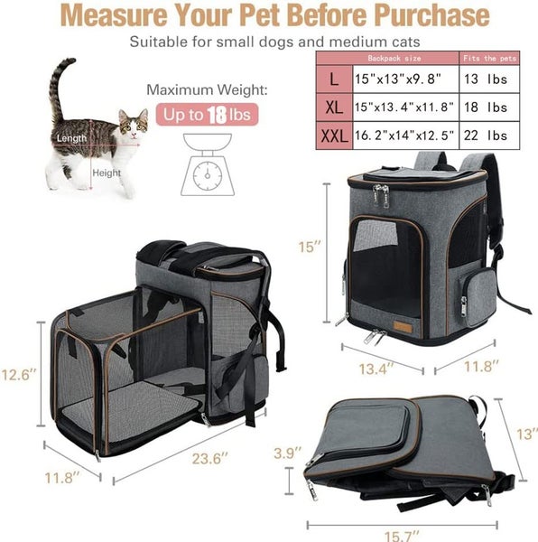 Large Cat Expandable Pet Backpack, Lekereise Dog Backpack Carrier for Small Dogs Carousel 2