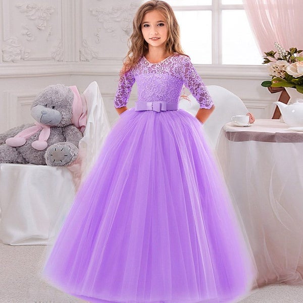 Princess Birthday Lace Kids Elegant Dresses For Girls Vintage Children Girl P... Carousel 1