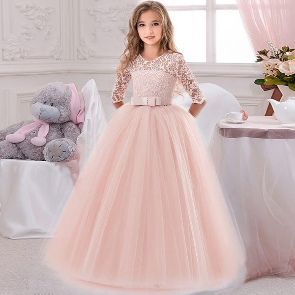 Princess Birthday Lace Kids Elegant Dresses For Girls Vintage Children Girl P... Carousel 2