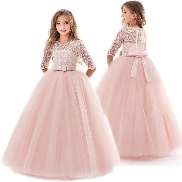 Princess Birthday Lace Kids Elegant Dresses For Girls Vintage Children Girl P... Carousel 7