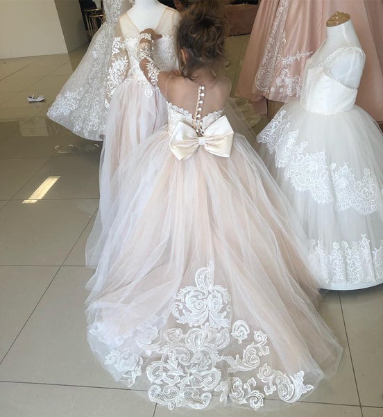 BABYONLINE Long Sleeve Flower Girl Dresses For Wedding Guest Kids Bridesmaid ... Carousel 1