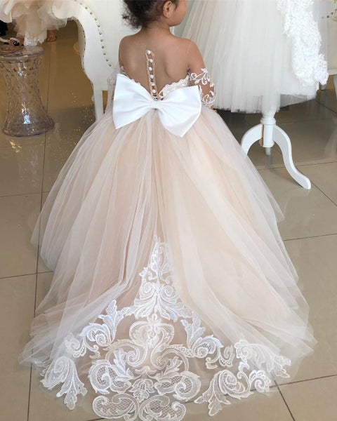 BABYONLINE Long Sleeve Flower Girl Dresses For Wedding Guest Kids Bridesmaid ... Carousel 2