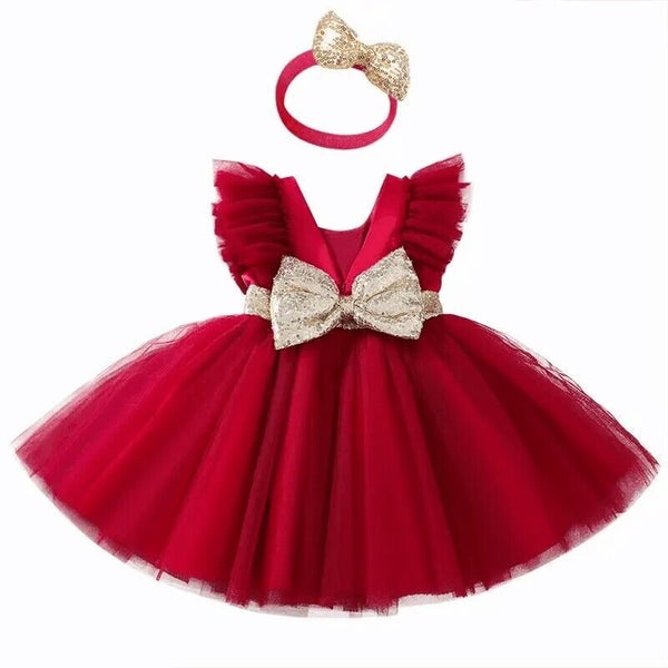 Baby Summer Flying Sleeves Mesh Open Back Bow Princess Girl Birthday Party El... Carousel 1