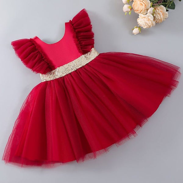 Baby Summer Flying Sleeves Mesh Open Back Bow Princess Girl Birthday Party El... Carousel 2