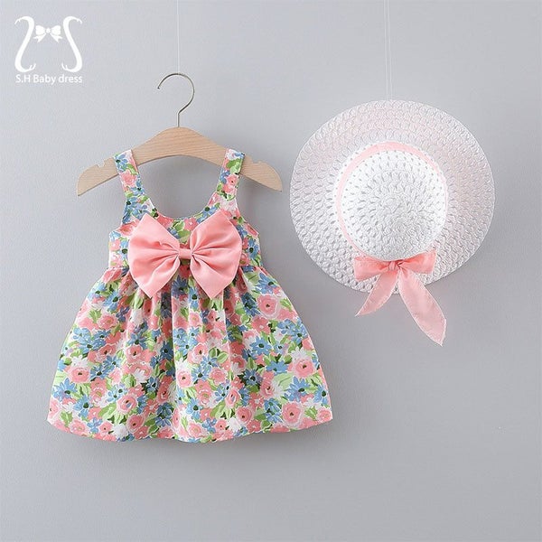 2pcs/Set Baby Girl Summer Fashion Dresses Floral Sling Children Clothing Swee... Carousel 2