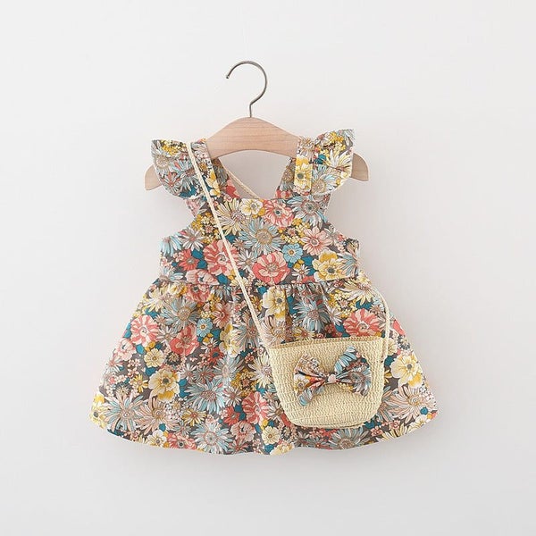 2Pcs/Set Summer Baby Girl Dress Soft Thin Clothes Fashion Floral Sleeveless C... Carousel 1