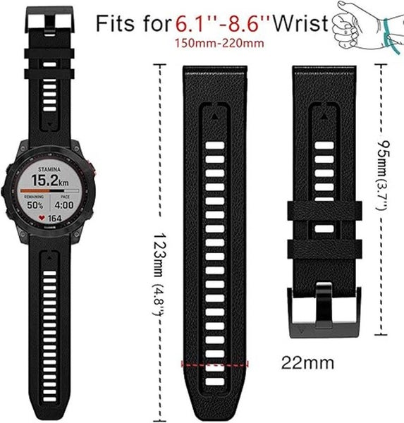 Quick Fit 22mm Leather Silicone Watch Band for Garmin Fenix 7/Fenix 6-Grey Carousel 6