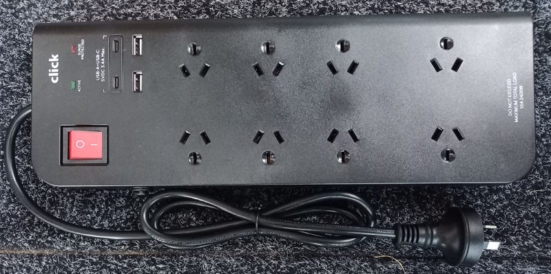 8 Way Powerboard with Surge Protection, with 2 x USB A & 2 x USB C Outlets Carousel 1