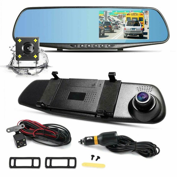 Dash Cam with DVR HD 1080P Video Recorder & Rear Reversing Camera, Mirror Mount Carousel 1