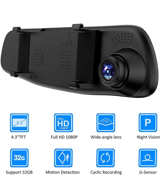 Dash Cam with DVR HD 1080P Video Recorder & Rear Reversing Camera, Mirror Mount Carousel 2