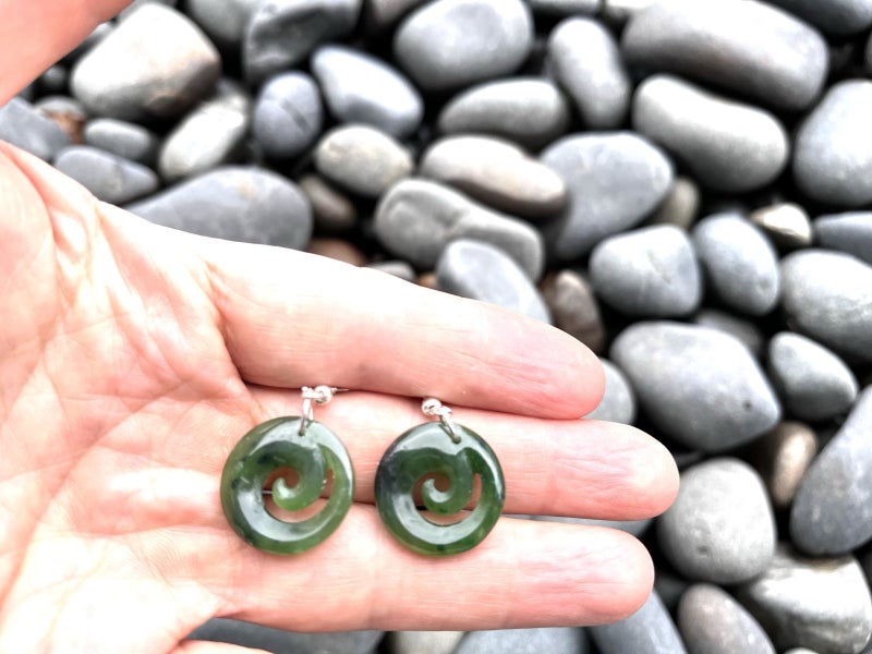 Greenstone Nephrite Closed Koru Earrings 21mm Sterling Silver Hook62952855634817111