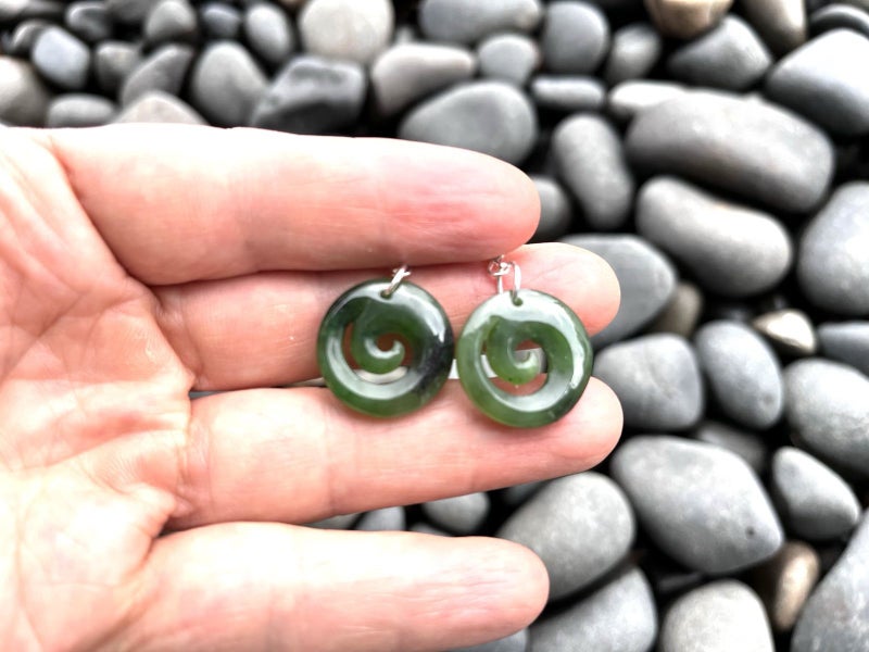 Greenstone Nephrite Closed Koru Earrings 21mm Sterling Silver Hook62952855634817112