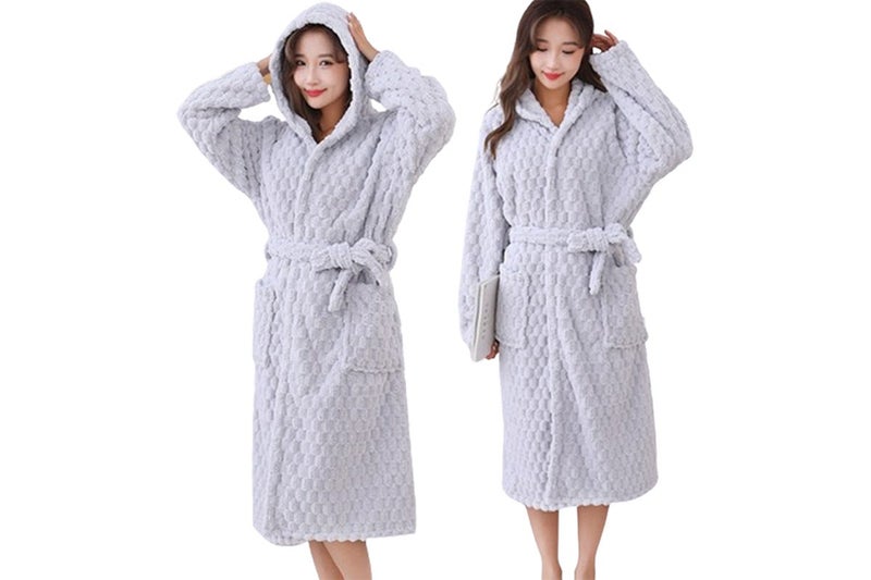 2Pcs Towelling Wrap Bathrobe Thickened Coral Fleece Wrap Terry Toweling Dressing Carousel 1