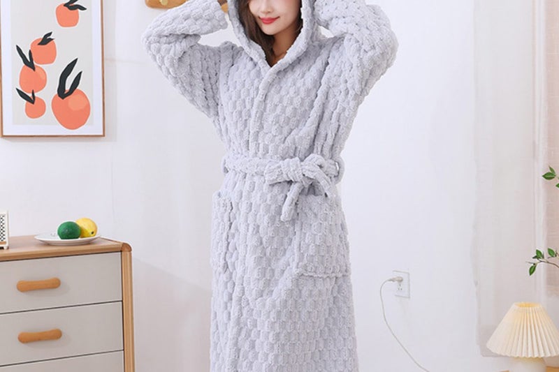 2Pcs Towelling Wrap Bathrobe Thickened Coral Fleece Wrap Terry Toweling Dressing Carousel 2