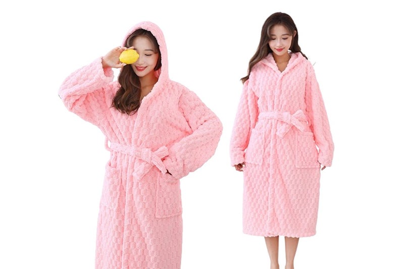 2Pcs Towelling Wrap Bathrobe Thickened Coral Fleece Wrap Terry Toweling Dressing Carousel 1