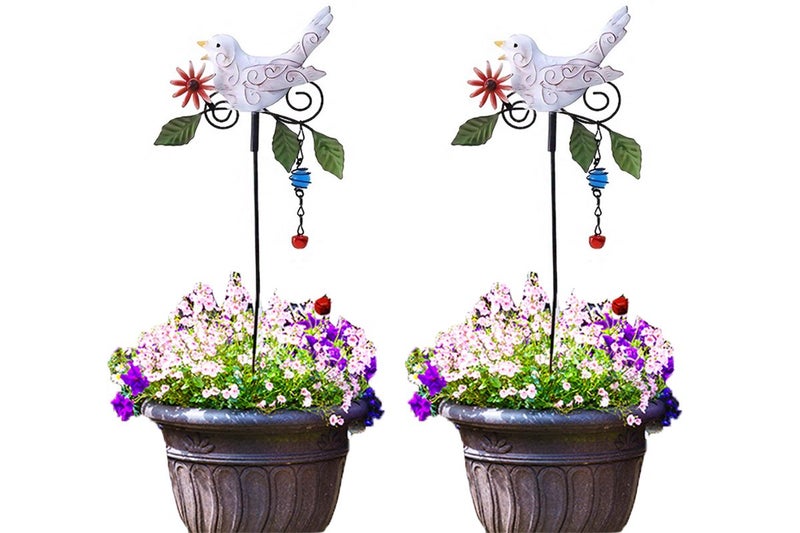 2Pcs Metal Bird Art Stake Garden Colored Bird Stand Yard Decor Lawn Ornament-Whi Carousel 1
