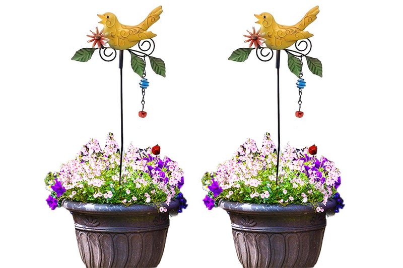 2Pcs Metal Bird Art Stake Garden Colored Bird Stand Yard Decor Lawn Ornament-Yel Carousel 1