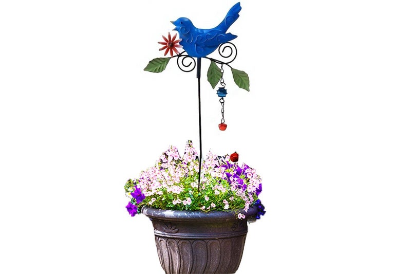 Metal Bird Art Stake Garden Colored Bird Stand Yard Decor Lawn Ornament-Blue Carousel 1