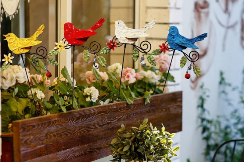 2Pcs Metal Bird Art Stake Garden Colored Bird Stand Yard Decor Lawn Ornament-Yel Carousel 2