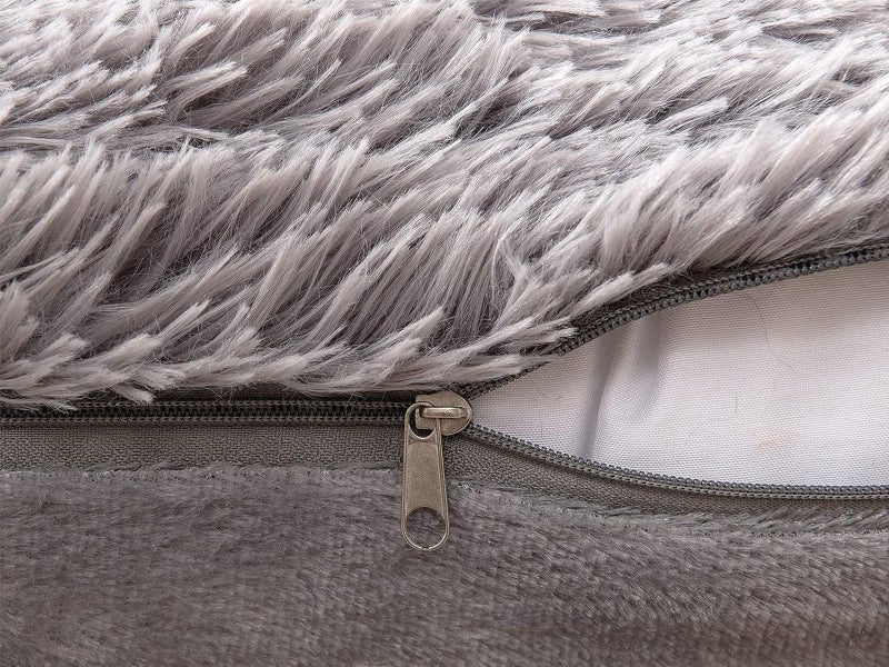 Plush Square Pillow Cover Sofa Pillow Cover Fluffy Plush Pillowcase Grey Carousel 3