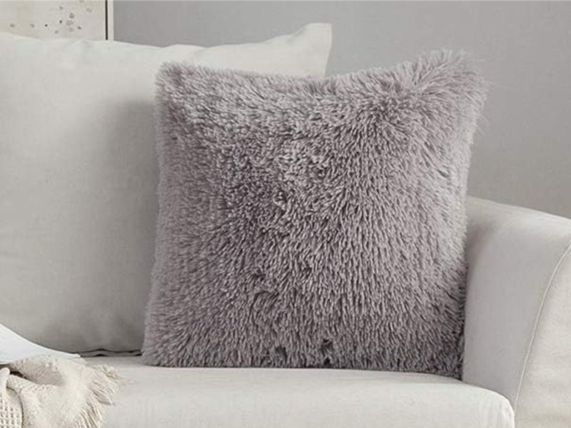 Plush Square Pillow Cover Sofa Pillow Cover Fluffy Plush Pillowcase Grey Carousel 1