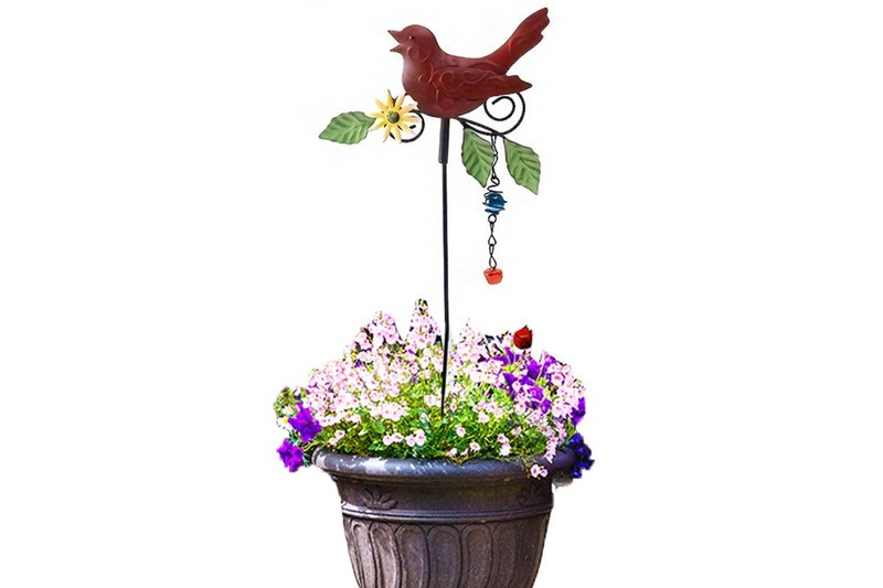 Metal Bird Art Stake Garden Colored Bird Stand Yard Decor Lawn Ornament-Red Carousel 1