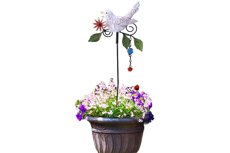 Metal Bird Art Stake Garden Colored Bird Stand Yard Decor Lawn Ornament-White Carousel 1