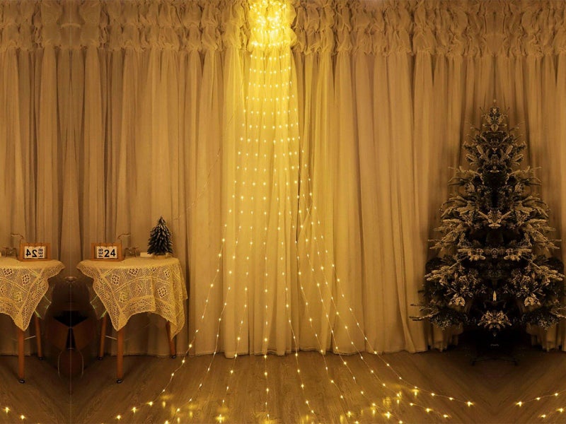 Christmas Star Solar String Light Topper Star Waterfall Tree Light Warm White Carousel 8
