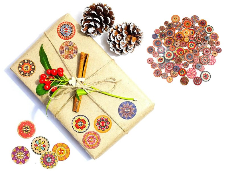 50pcs Painted Round Wood Buttons for Sewing Scrapbook Home Clothing Crafts Decor Carousel 1