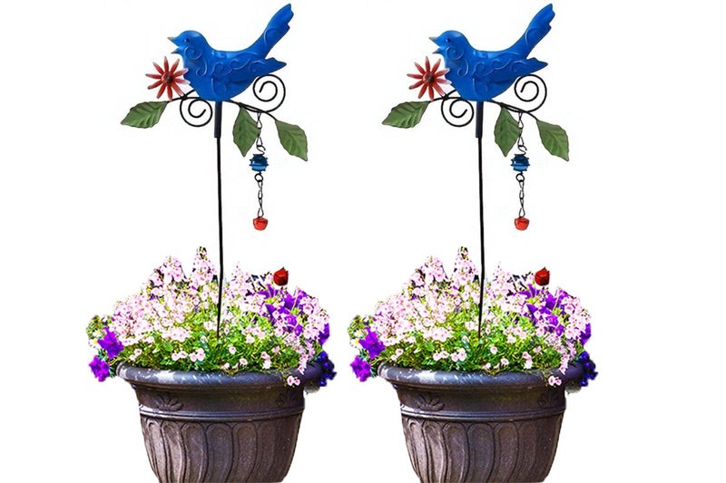 2Pcs Metal Bird Art Stake Garden Colored Bird Stand Yard Decor Lawn Ornament-Blu Carousel 1