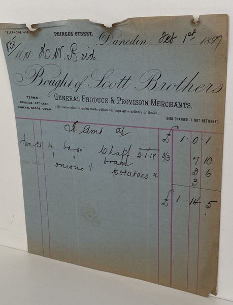 ANTIQUE INVOICE / RECEIPT: Scott Brothers, Dunedin – Produce Merchants 1903 Carousel 2