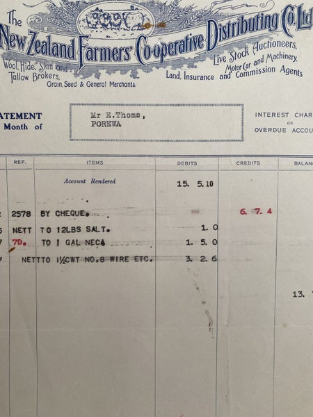 VINTAGE INVOICE: The New Zealand Farmers Co-operative Distributing Co. Ltd. 1937 Carousel 1