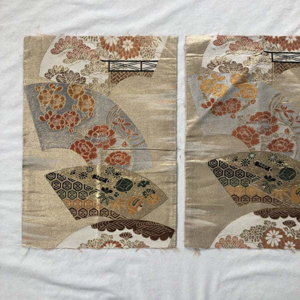 Vintage Japanese Woven Silk Obi Fabric X2 Pieces Carousel 1