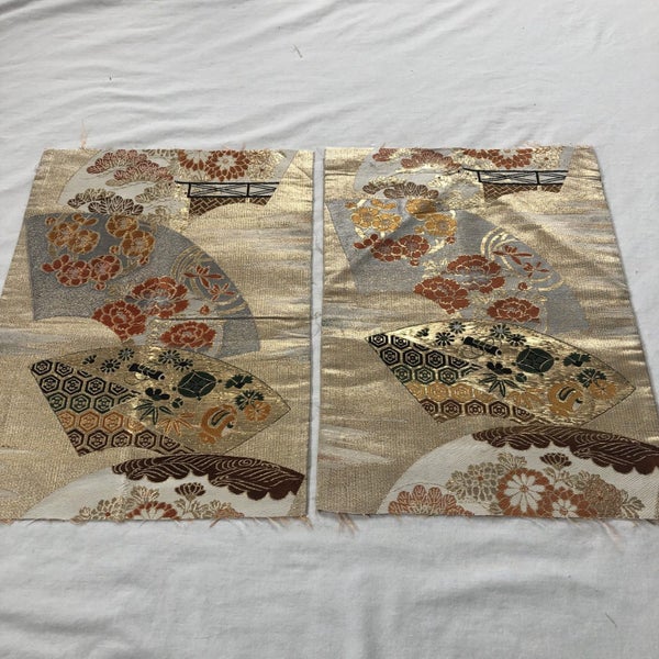 Vintage Japanese Woven Silk Obi Fabric X2 Pieces Carousel 12