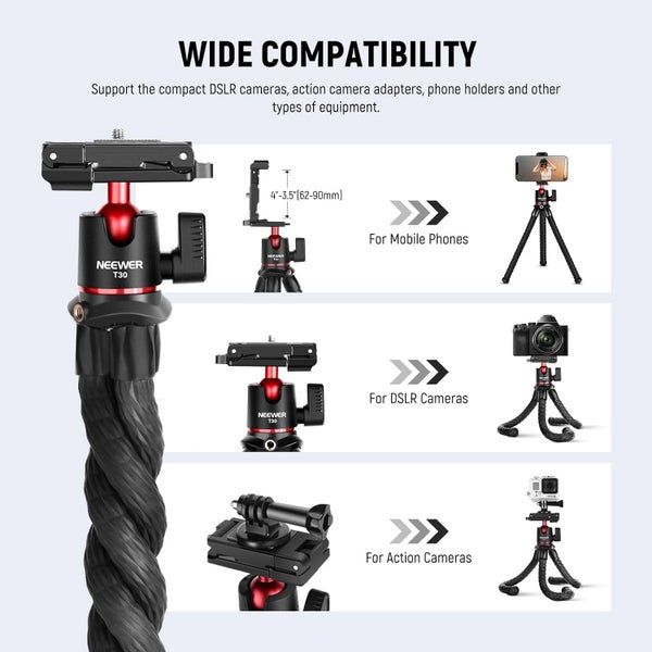 NEEWER Camera Tripod with Remote, Mini Flexible Tripod Stand with Camera Adapter Carousel 2
