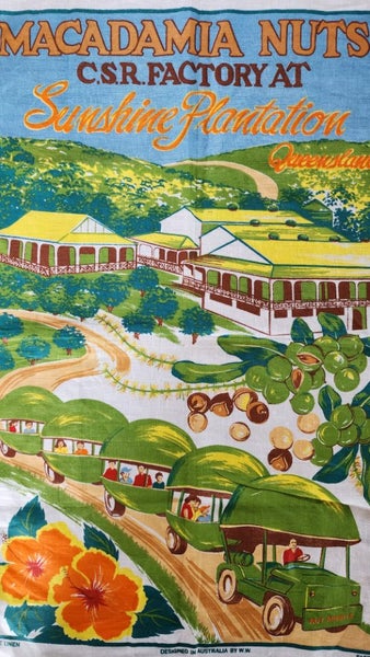 ~" Macadamia Nuts Sunshine Plantation Pure Linen Vintage Tea Towel "~ Carousel 1