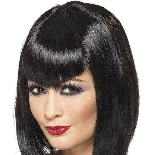 Vamp Wig Adult Black Short with Fringe Halloween Costume Accessory Carousel 1