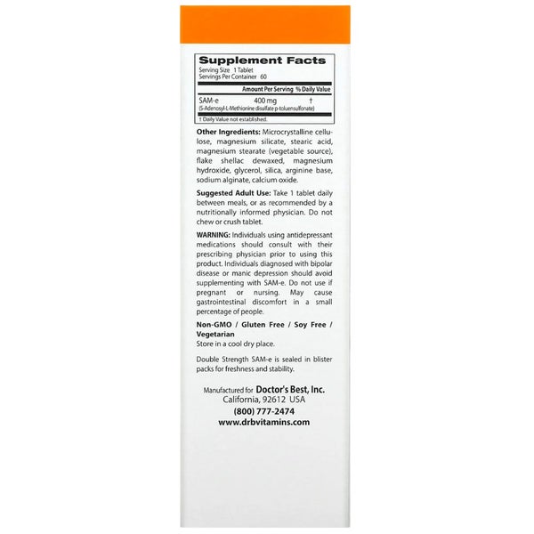 Doctor's Best, Double Strength SAMe 400mg, 60 Tabs Carousel 2