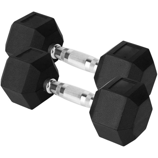2 x 15kg Hex Dumbbells Silver Handle Premium Carousel 1