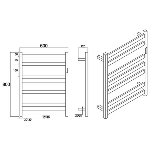 Heated Towel Rail Timer 800H*600W Mirror Polished DN-7S Carousel 2
