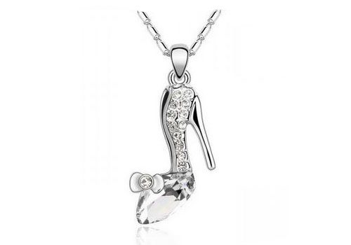 FLASH SALE! Sparkling WHITE STONE Crystal Shoe Pendant and Chain Carousel 1