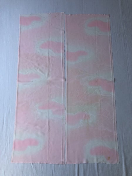Vintage Pink Woven Cloud Japanese Silk Kimono Fabric Panels X2 Carousel 1