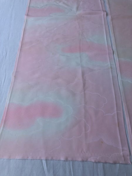 Vintage Pink Woven Cloud Japanese Silk Kimono Fabric Panels X2 Carousel 2